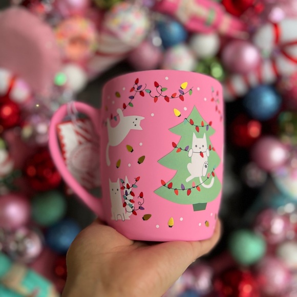 ✨NEW🐱Peppermint and Pine Soft Touch Pink Christmas Tree and Cat Mug🎄 - Picture 7 of 8